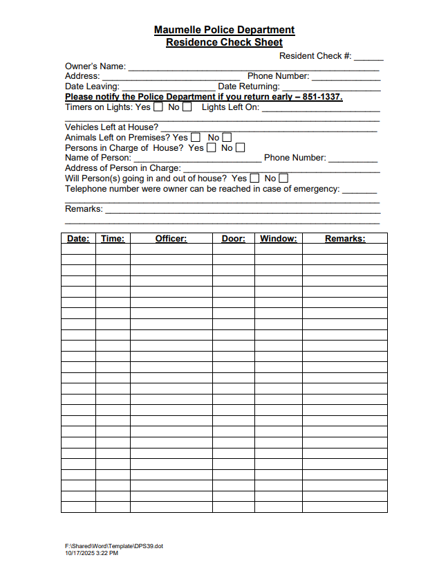 Residence Check Form